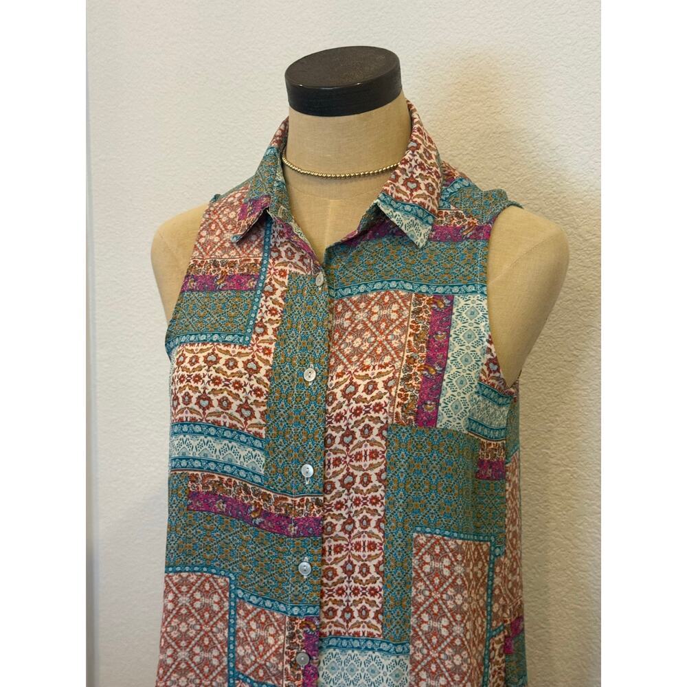 ROSE + OLIVE Casual Sleeveless button down Botanical Print Shirt Top Blouse XS - Picture 2 of 8